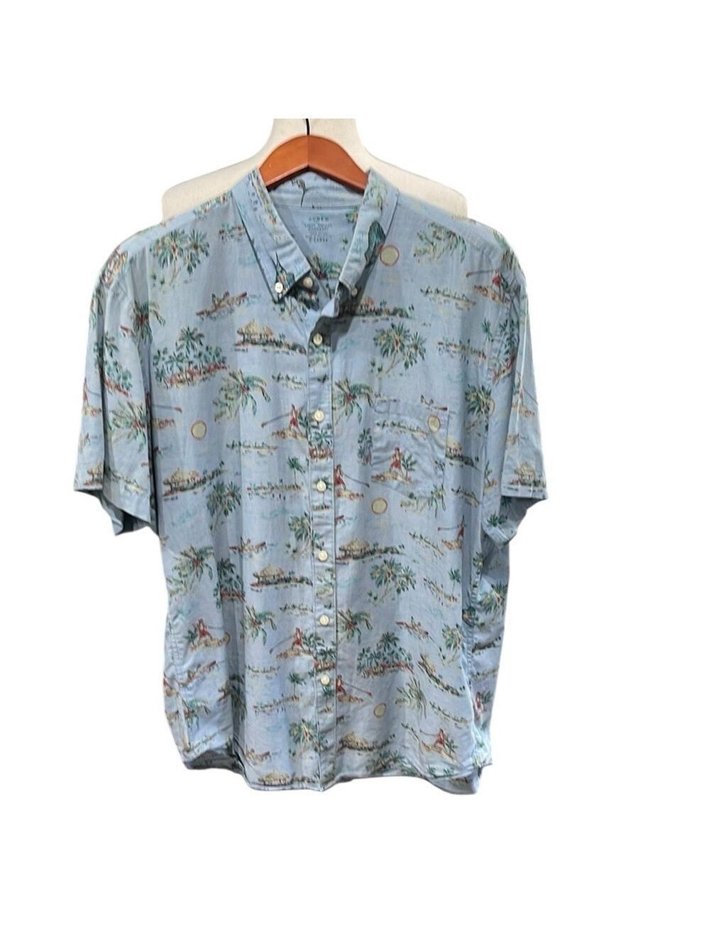 J.Crew Men’s Retro Hawaiian Print Short Sleeve Button Up Casual Shirt SZ XL Blue